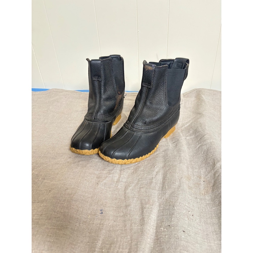 LL Bean Duck Boots Womens 7 M Chelsea Slip On Black Leather Waterproof 503047